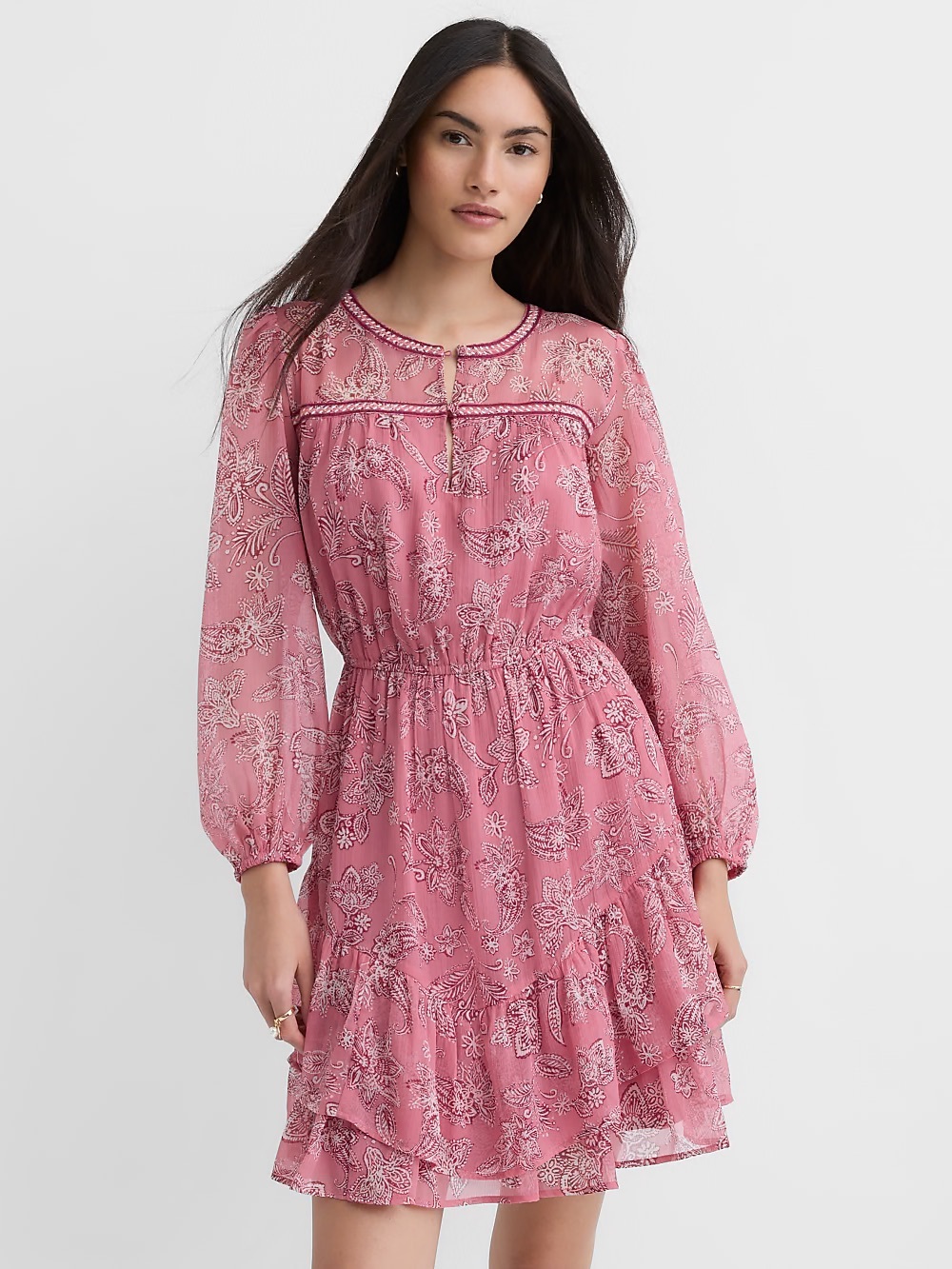 Loft Paisley Ruffle Mini Dress S NWT